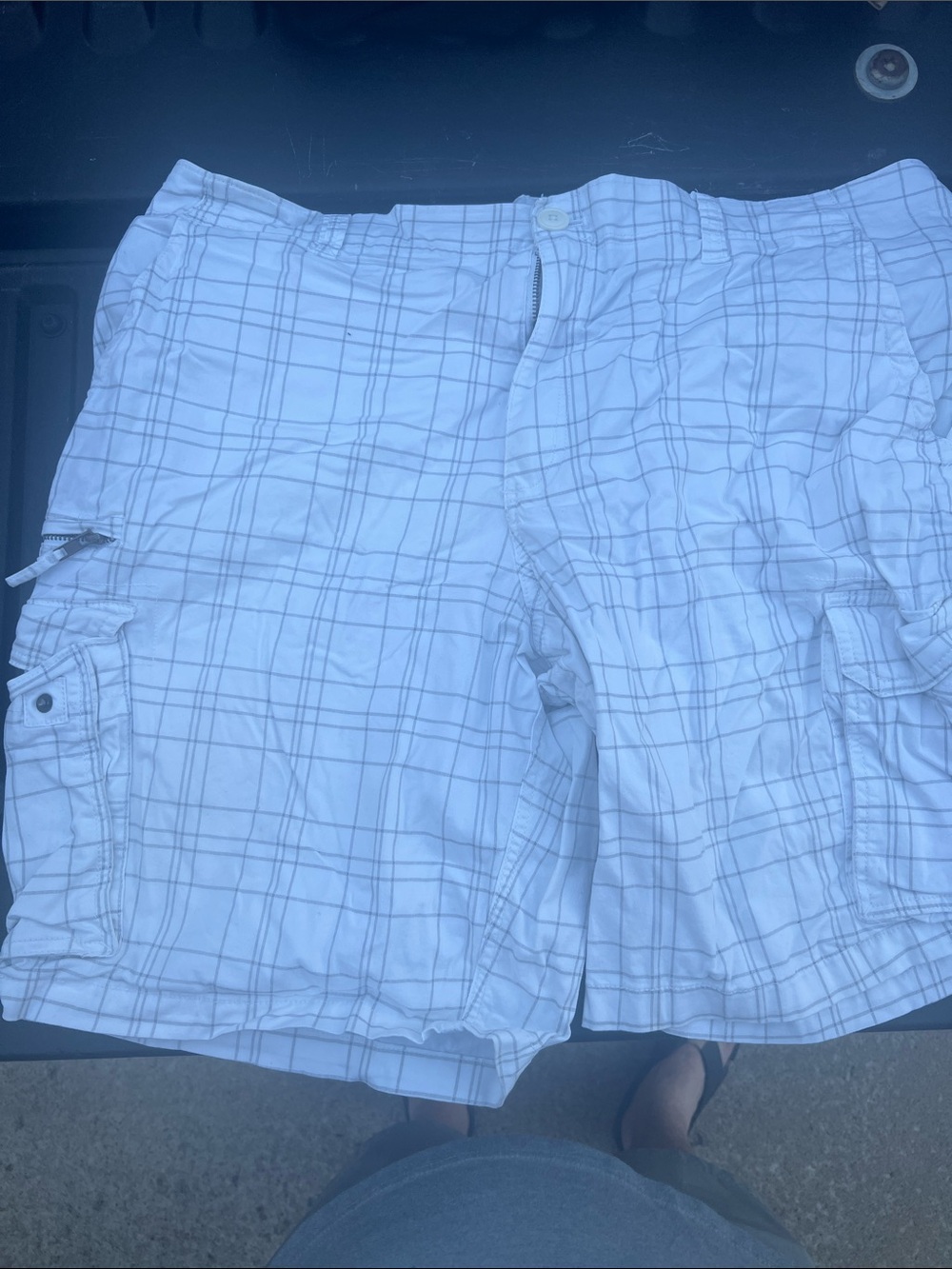 George White Plaid Cargo Shorts